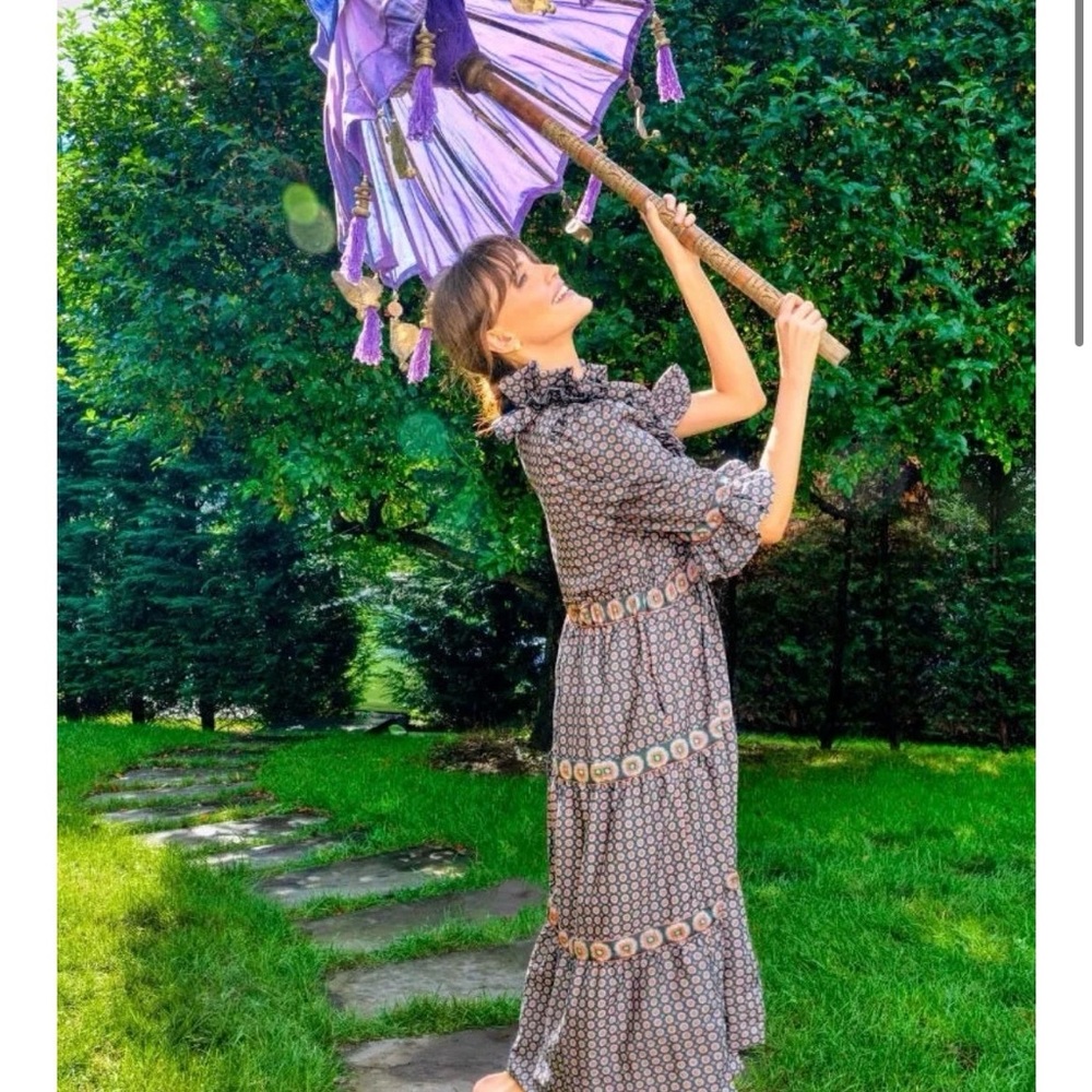 Gretchen Scott Designs Black and Purple Midi Dress